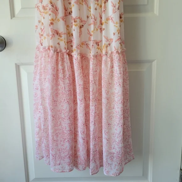 ANTHROPOLOGIE Long Summer Maxi Dress Naomi Vintage Mixed Pink Floral Chiffon SM - Picture 3 of 6